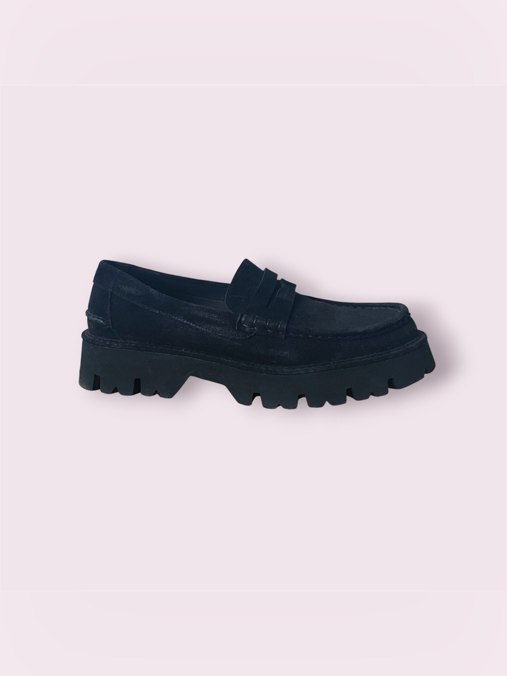 Pedro Garcia Sebas Easy Velour Penny Loafers Platform Lug Black Suede Wm’s Sz 12